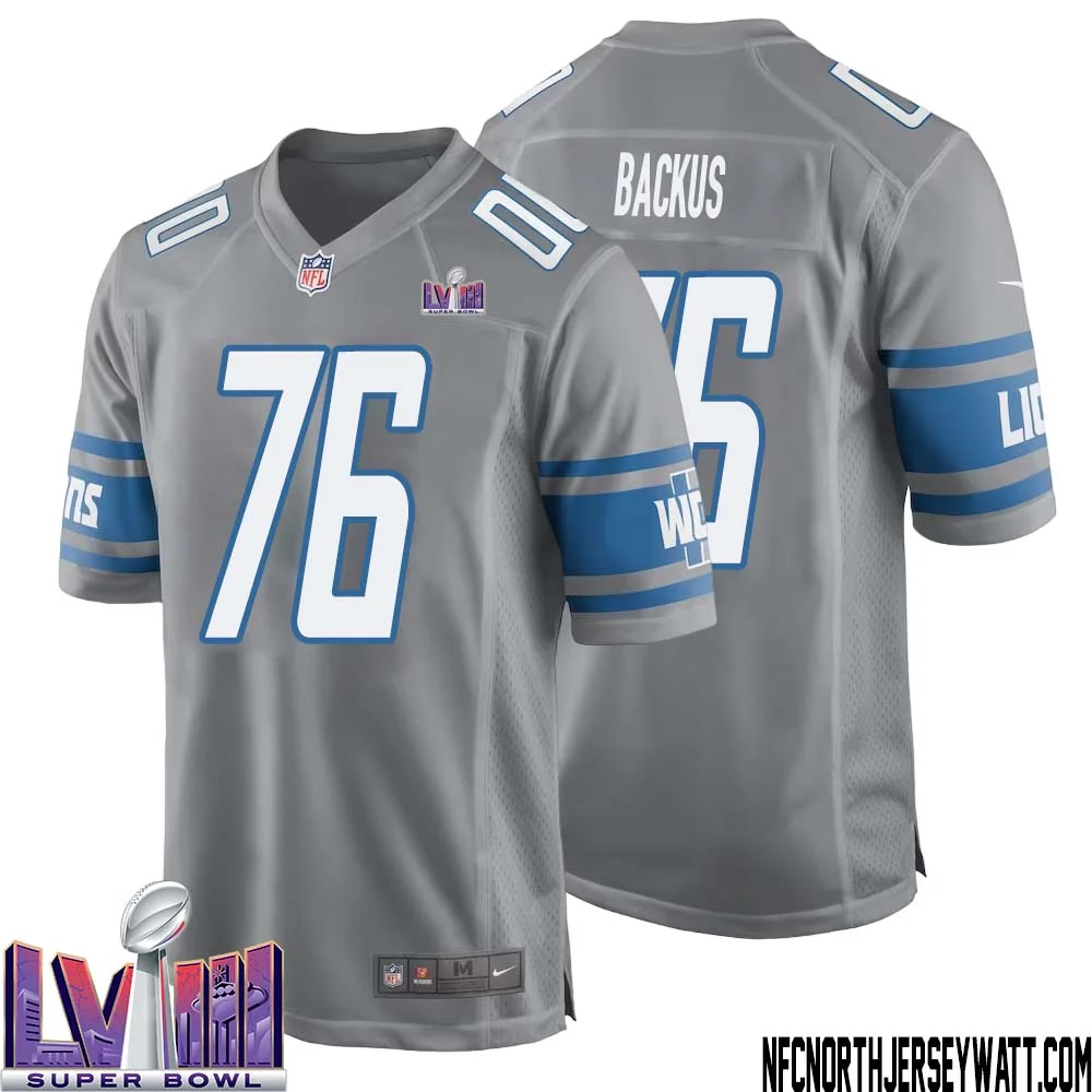 Jeff Backus No 76 Men Grey Detroit Lions Player Super Bowl LVIII Alternate Game Jersey