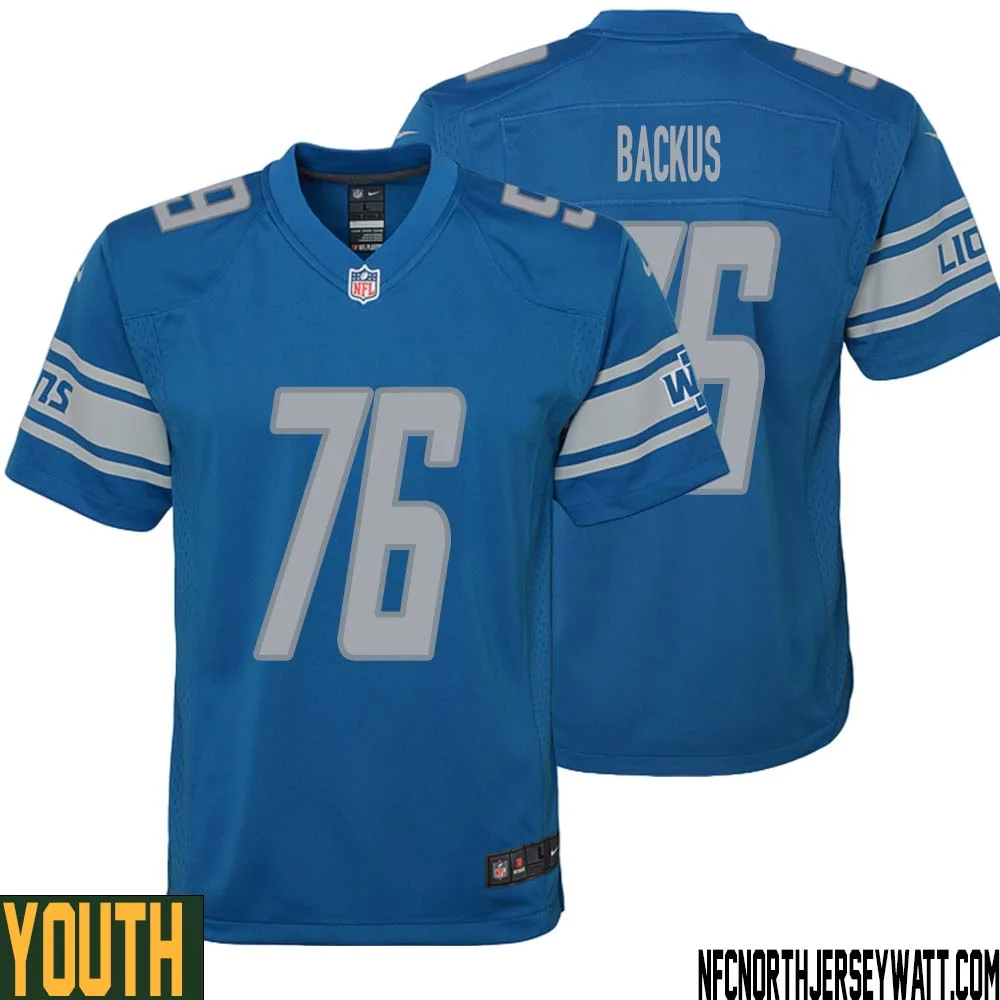 Jeff Backus No 76 Youth Blue Detroit Lions Player Home Game Jersey 1