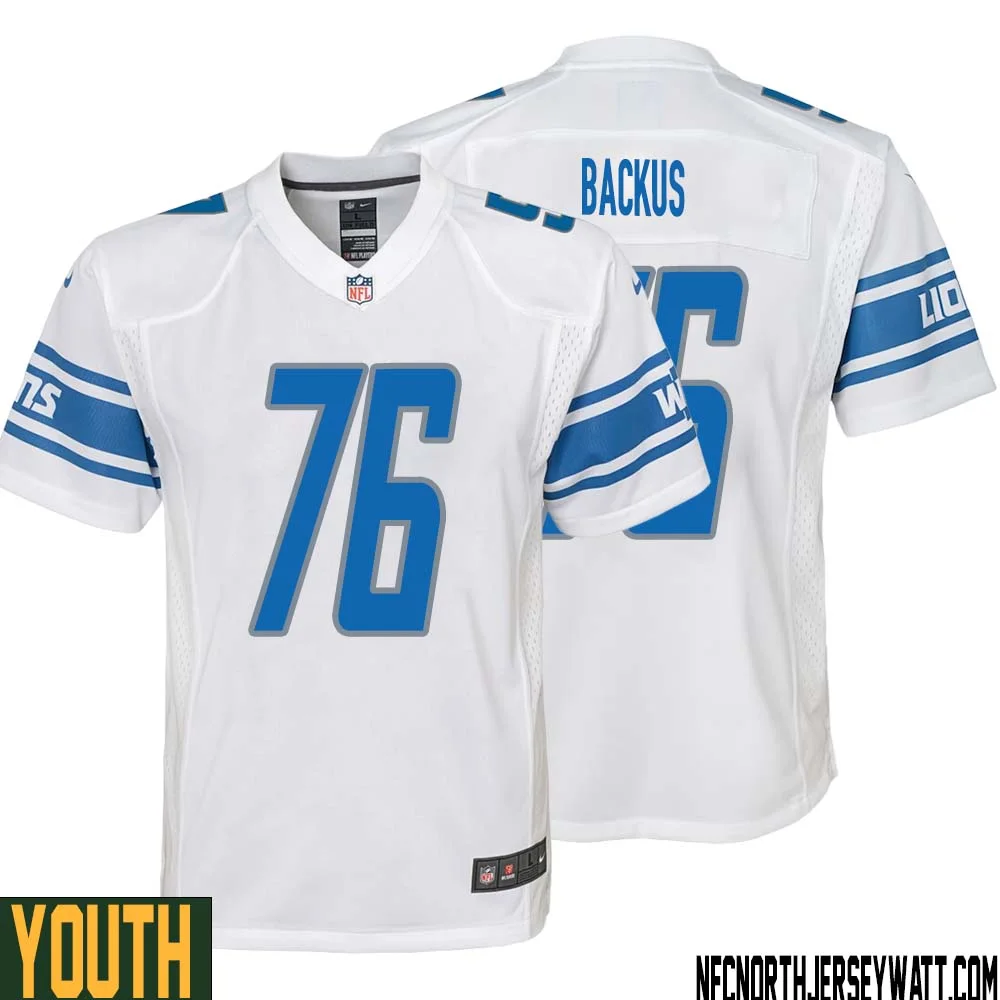 Jeff Backus No 76 Youth White Detroit Lions Player Away Game Jersey 1