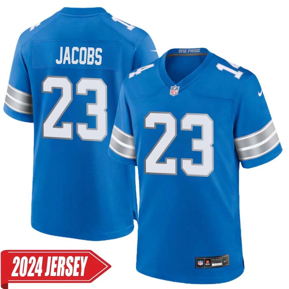 Jerry Jacobs No 23 Men s Detroit Lions Home Game 2024 Jersey Blue
