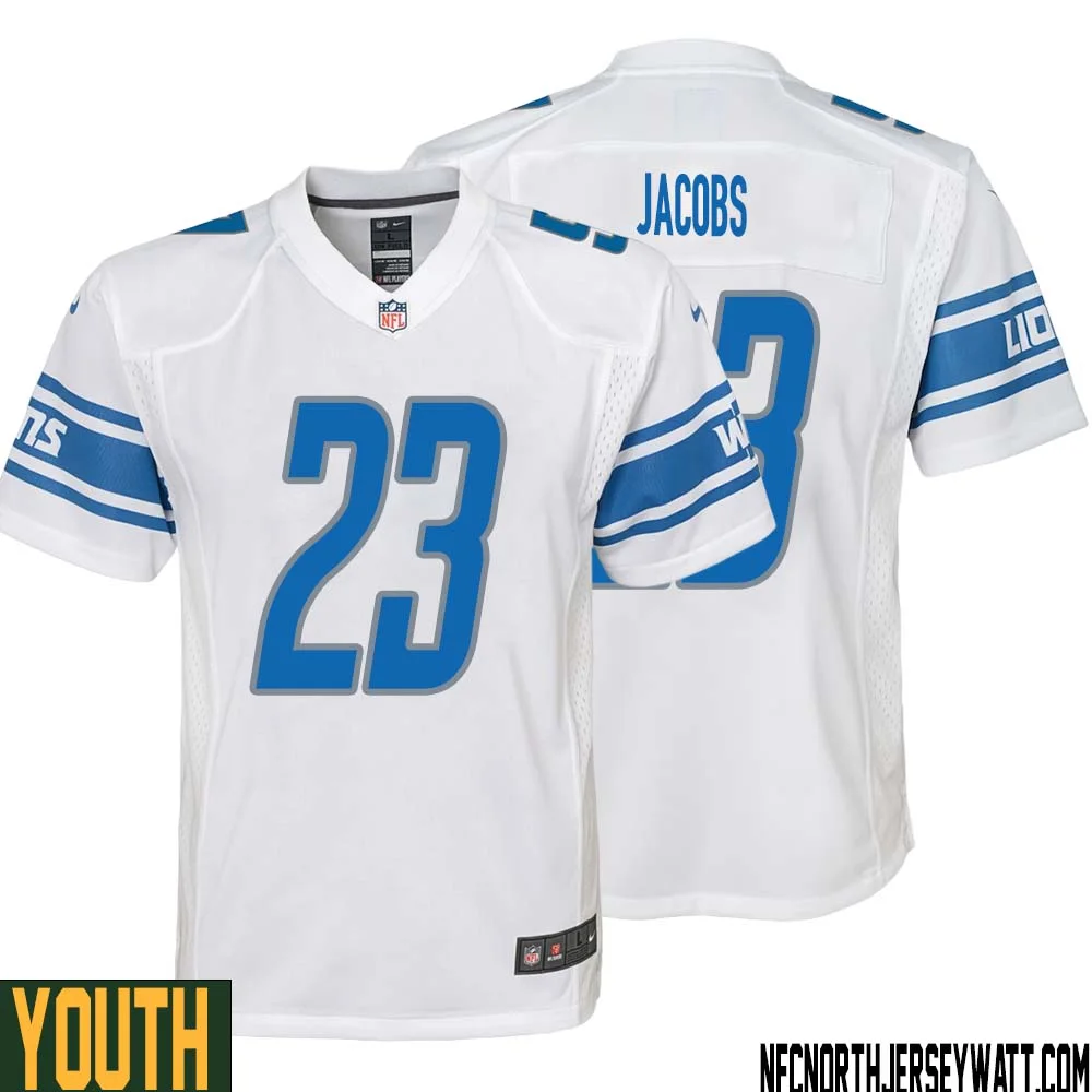 Jerry Jacobs No 23 Youth White Detroit Lions Player Away Game Jersey 1