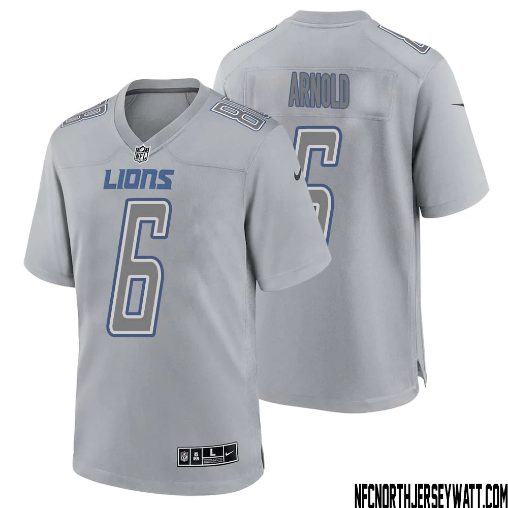 Jim Arnold No 6 Men Gray Detroit Lions Atmosphere Fashion Game Jersey