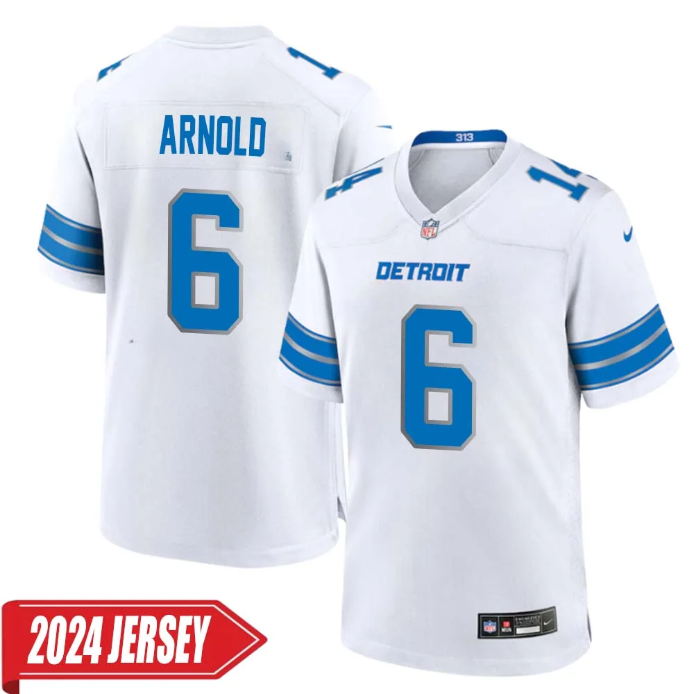 Jim Arnold No 6 Men s Detroit Lions Away Game 2024 Jersey White