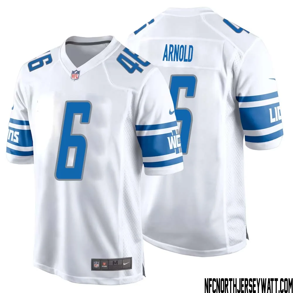 Jim Arnold No 6 Men White Detroit Lions Player Away Game Jersey