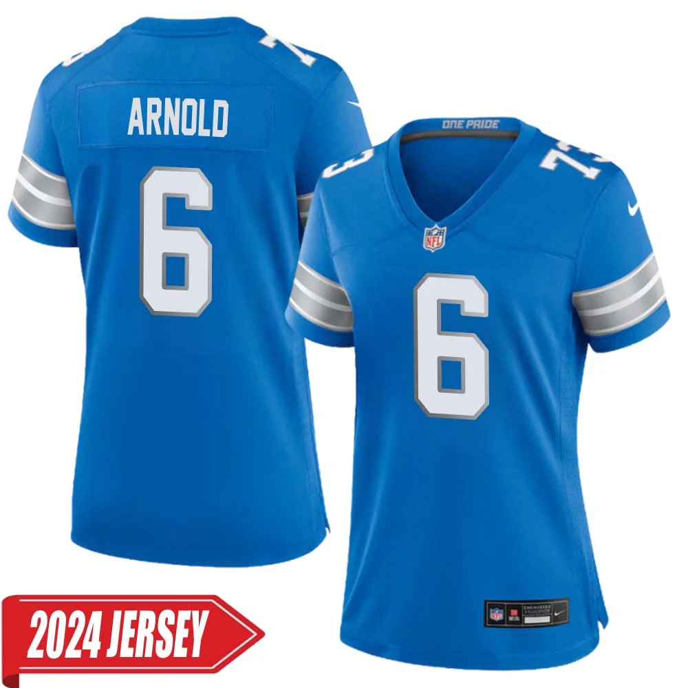 Jim Arnold No 6 Woman s Detroit Lions Home Game 2024 Jersey Blue