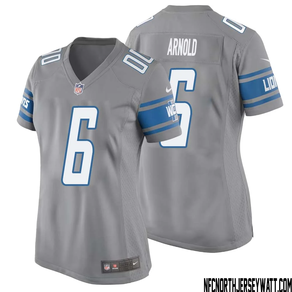 Jim Arnold No 6 Women Gray Detroit Lions Player Alternate Game Jersey 1
