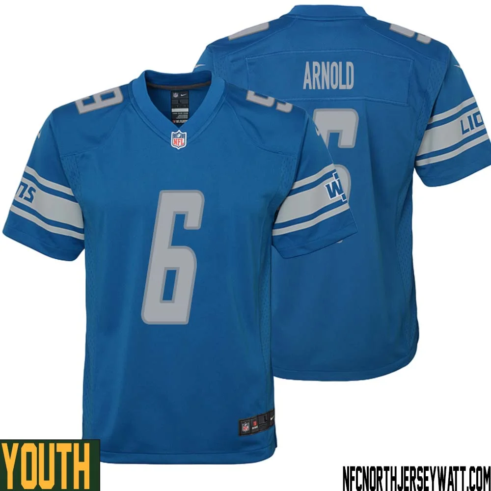 Jim Arnold No 6 Youth Blue Detroit Lions Player Home Game Jersey 1