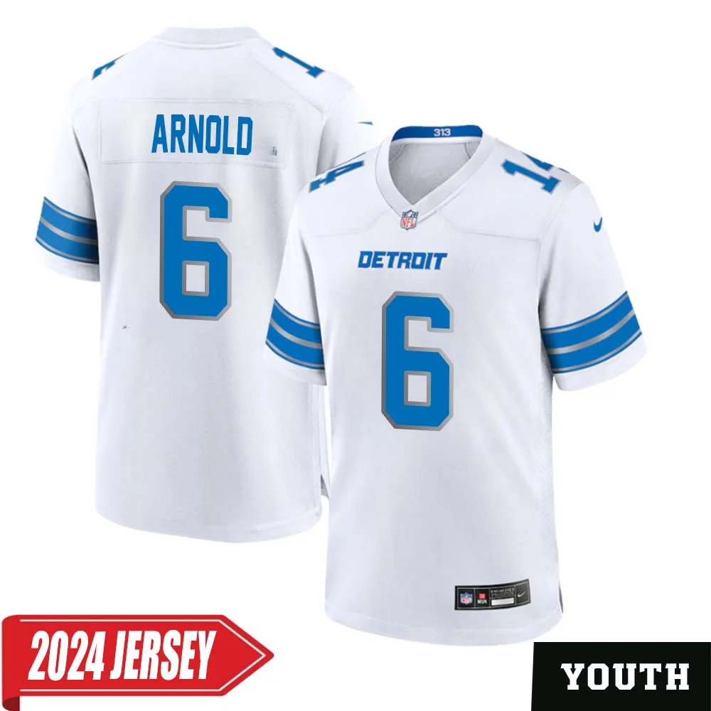 Jim Arnold No 6 Youth s Detroit Lions Away Game 2024 Jersey White