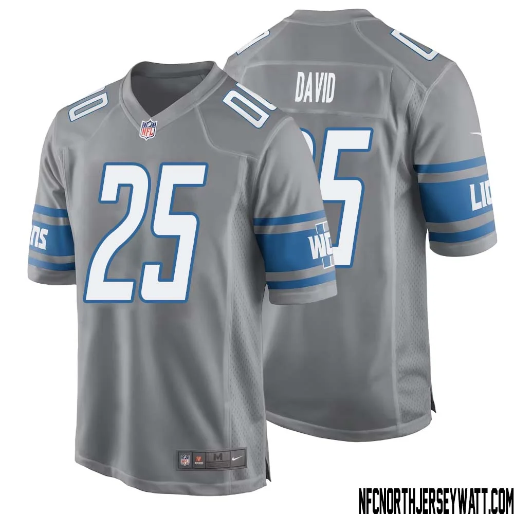 Jim David No 25 Men Gray Detroit Lions Player Alternate Game Jersey 1