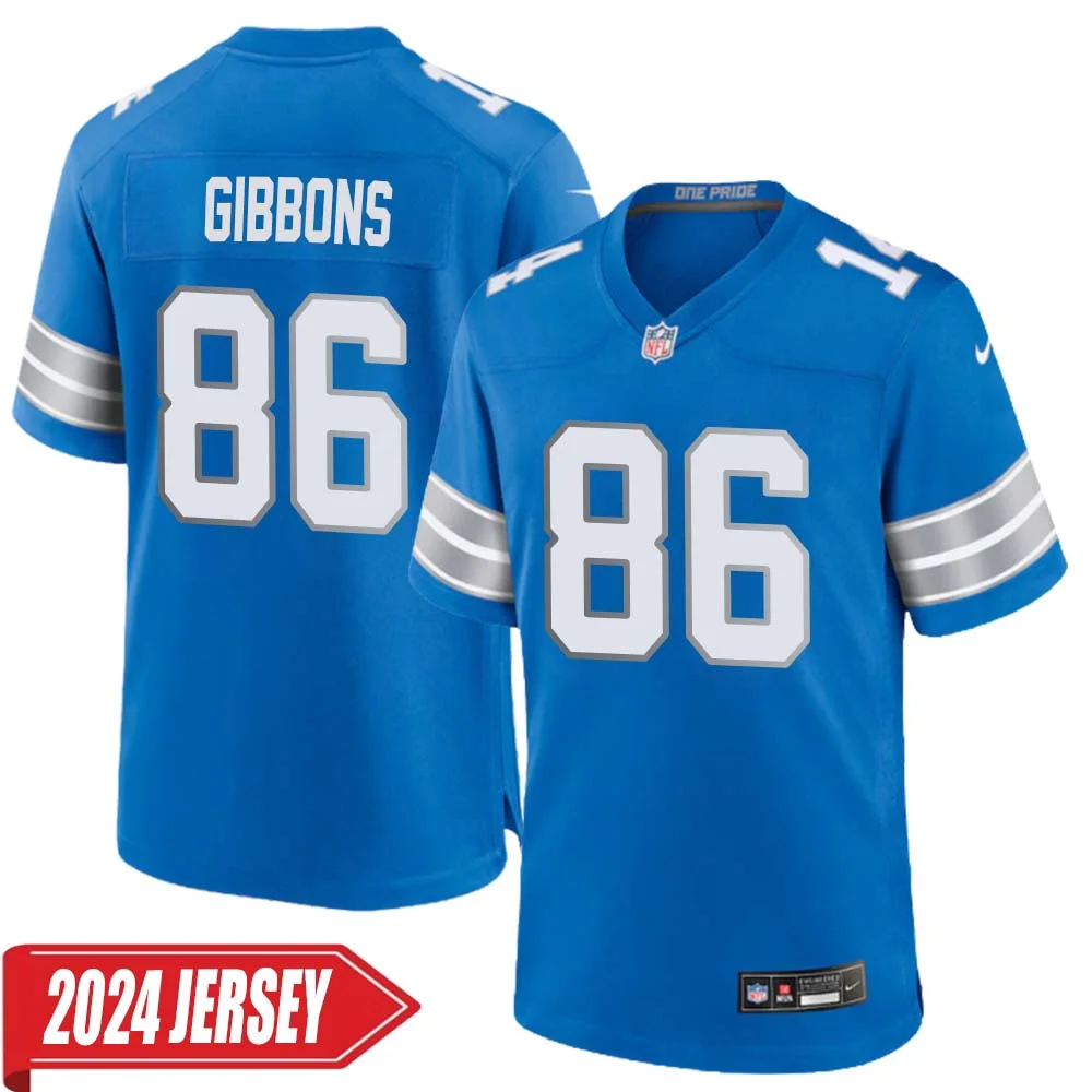 Jim Gibbons No 86 Men s Detroit Lions Home Game 2024 Jersey Blue