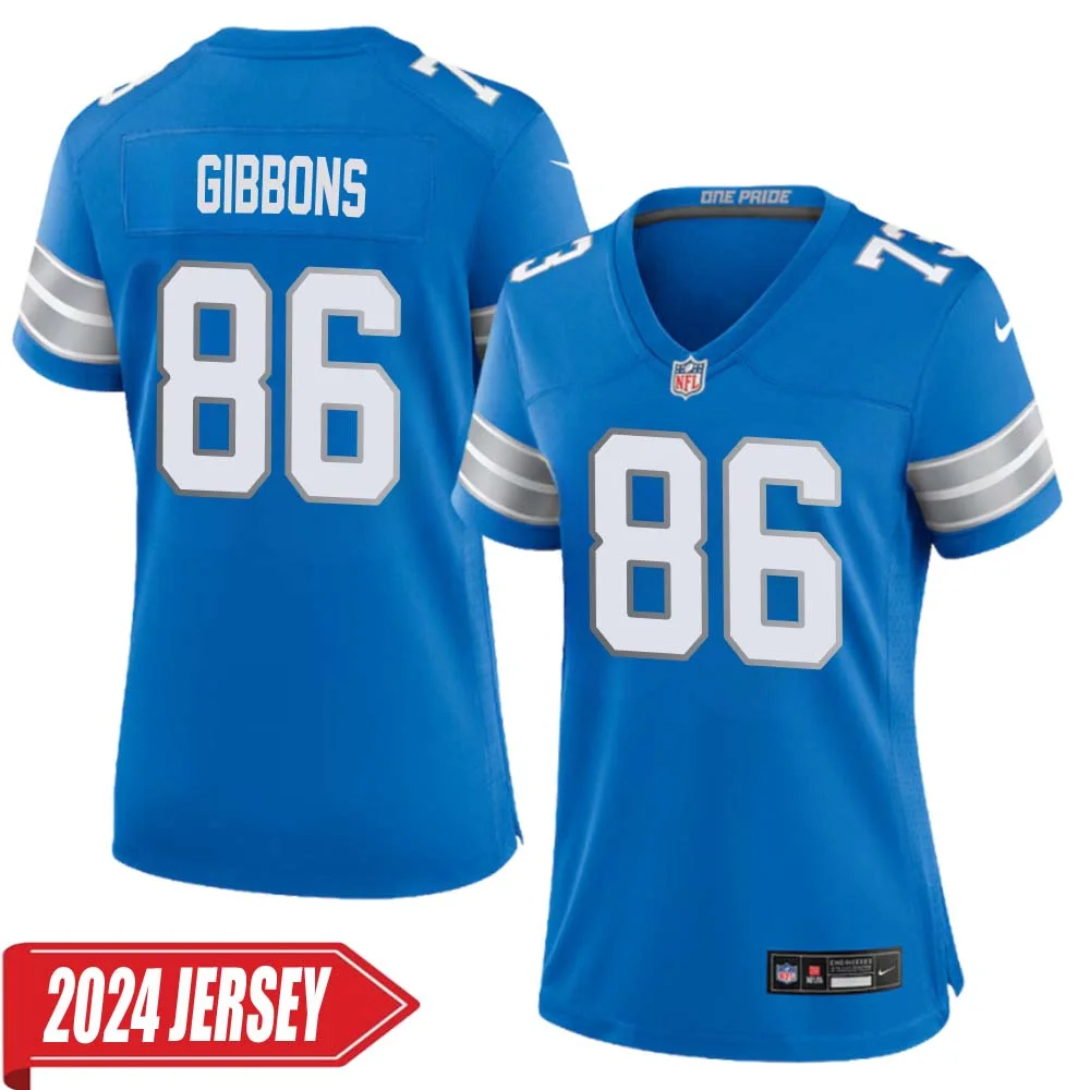 Jim Gibbons No 86 Woman s Detroit Lions Home Game 2024 Jersey Blue