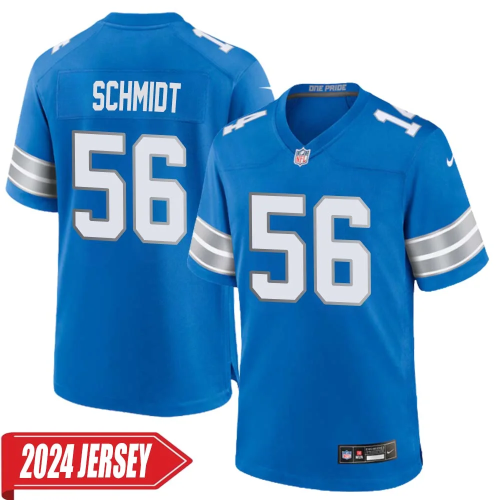 Joe Schmidt No 56 Men s Detroit Lions Home Game 2024 Jersey Blue