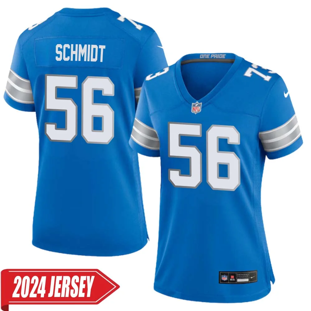 Joe Schmidt No 56 Woman s Detroit Lions Home Game 2024 Jersey Blue