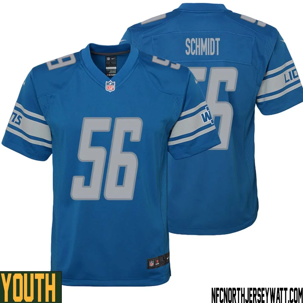 Joe Schmidt No 56 Youth Blue Detroit Lions Player Home Game Jersey