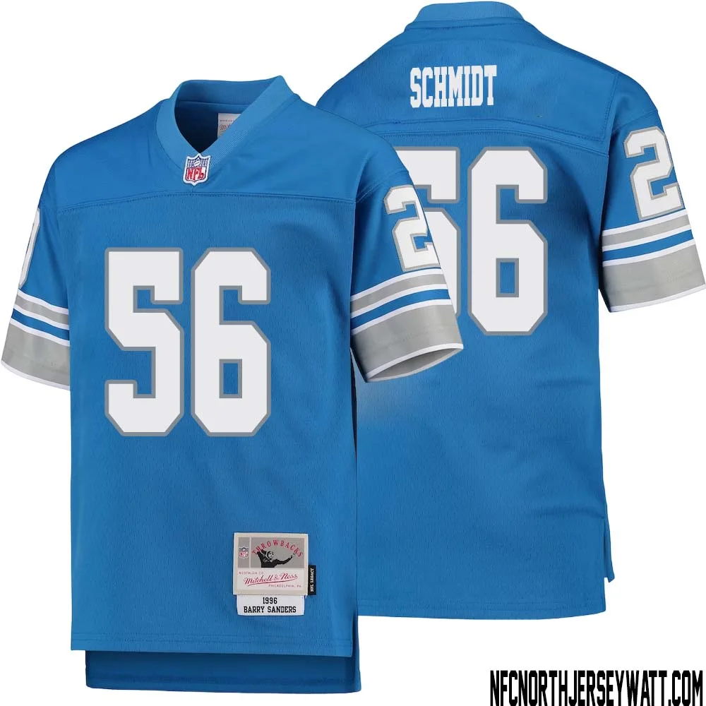Joe Schmidt No 56 Youth Mitchell Ness Blue Detroit Lions 1996 Legacy Retired Player Jersey