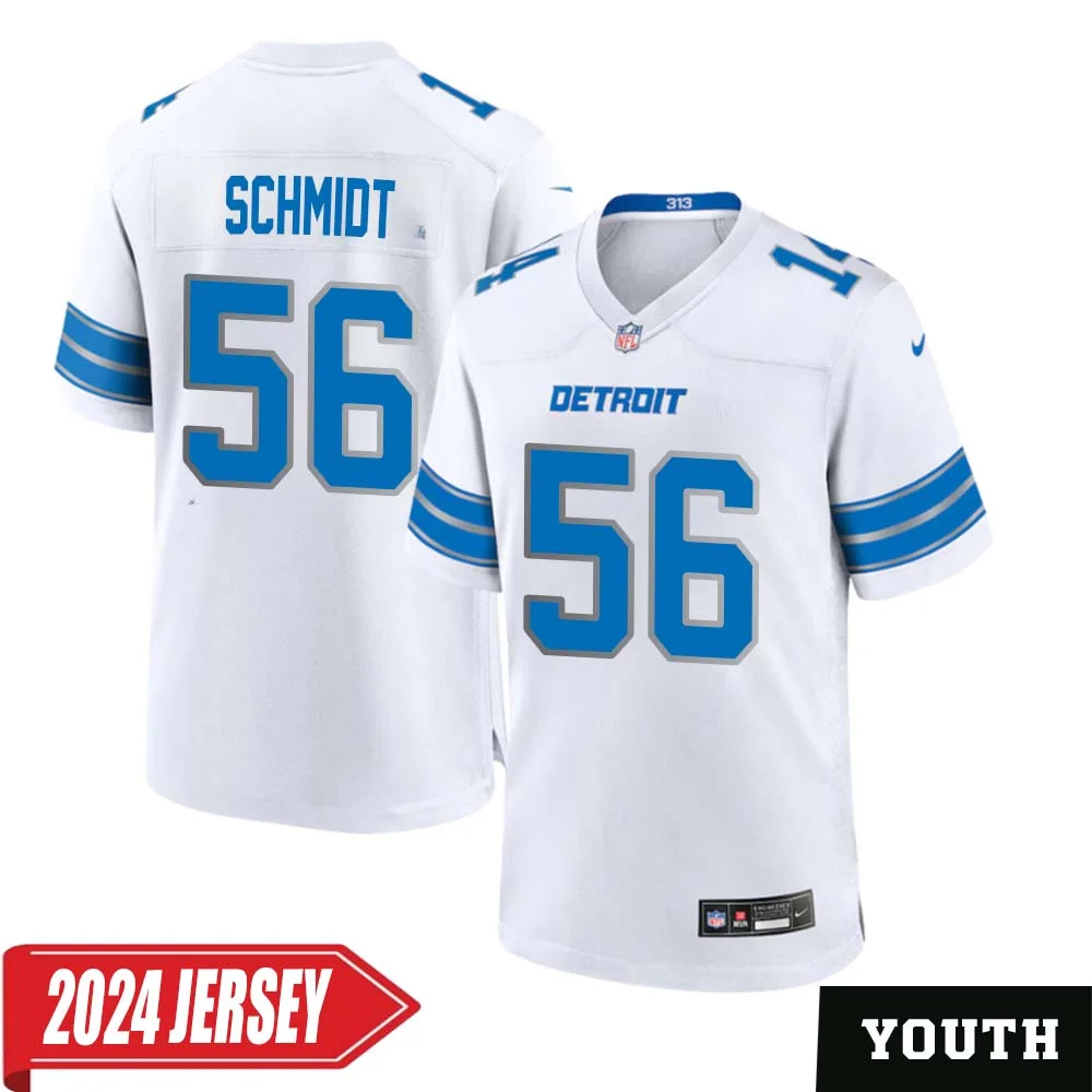 Joe Schmidt No 56 Youth s Detroit Lions Away Game 2024 Jersey White