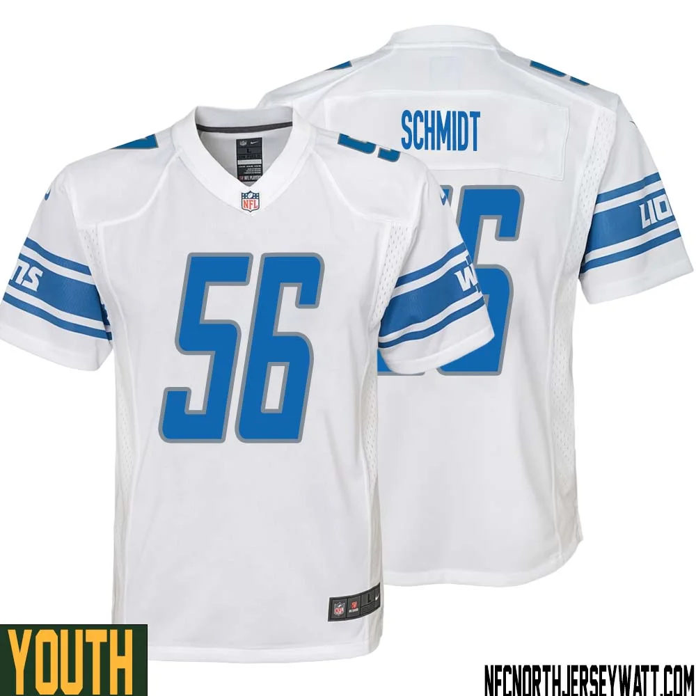 Joe Schmidt No 56 Youth White Detroit Lions Player Away Game Jersey 1