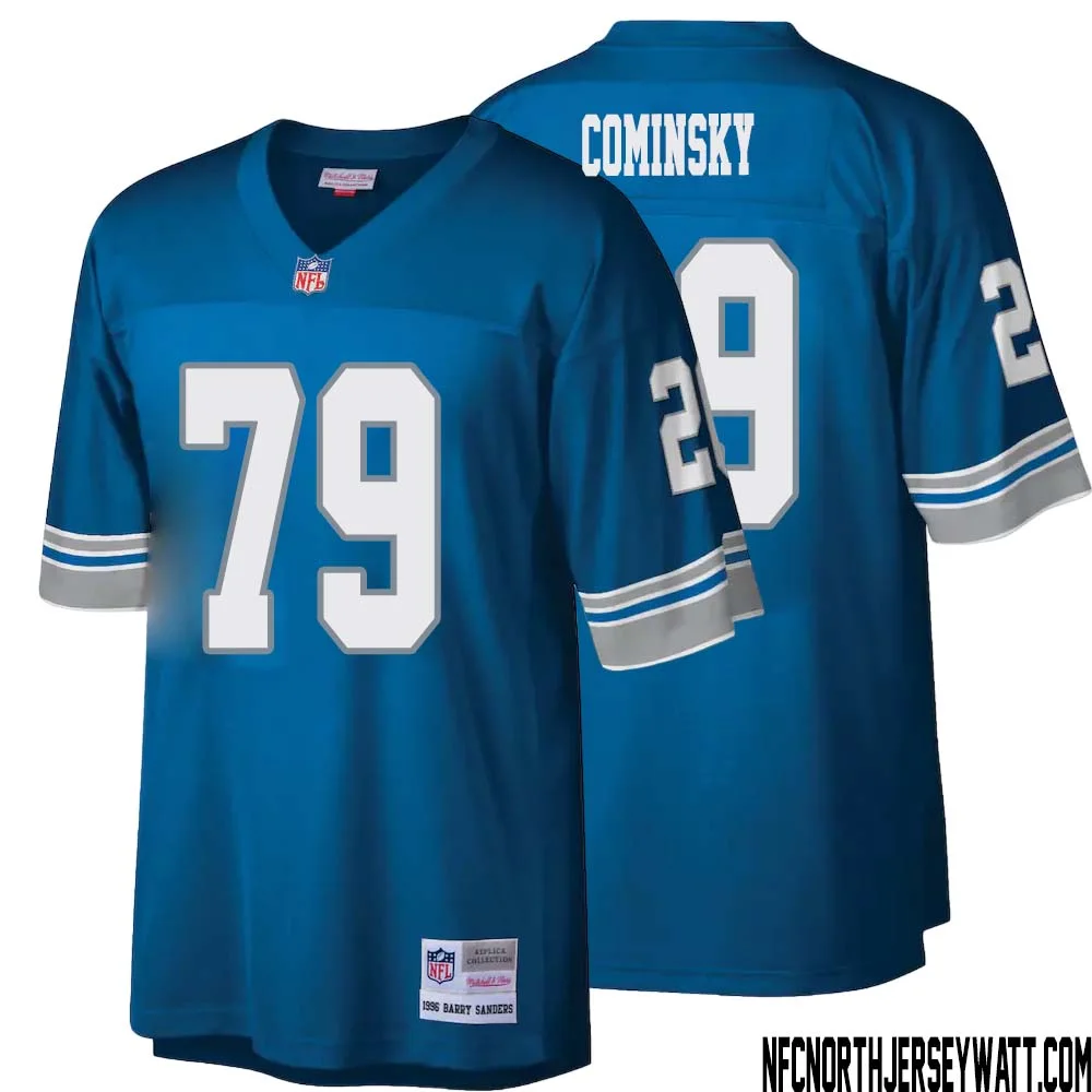 John Cominsky No 79 Men Mitchell Ness Blue Detroit Lions Legacy Replica Jersey 1