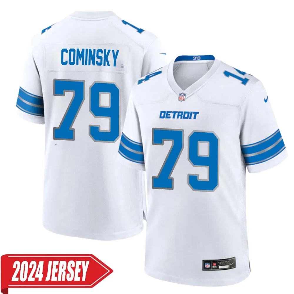 John Cominsky No 79 Men s Detroit Lions Away Game 2024 Jersey White