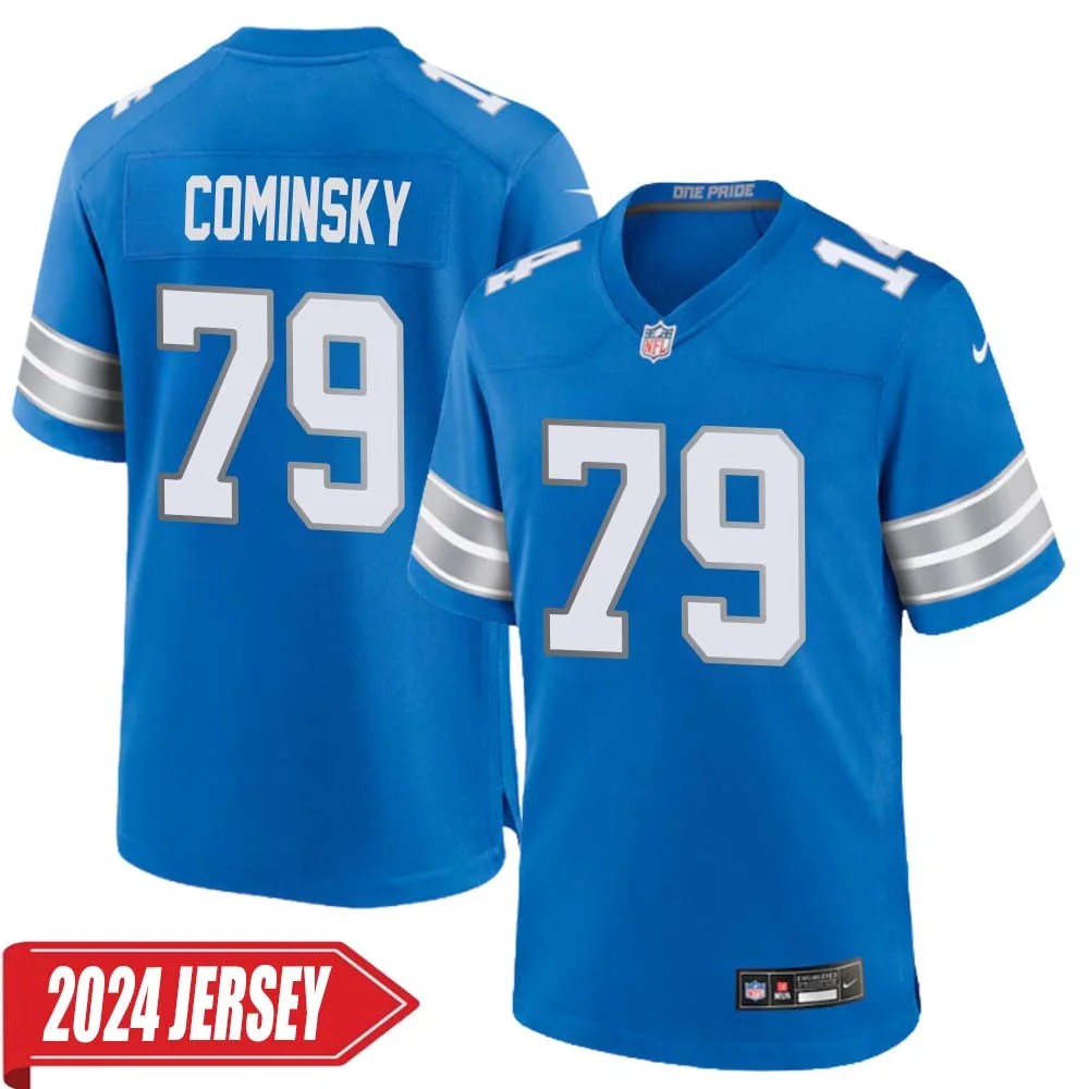 John Cominsky No 79 Men s Detroit Lions Home Game 2024 Jersey Blue