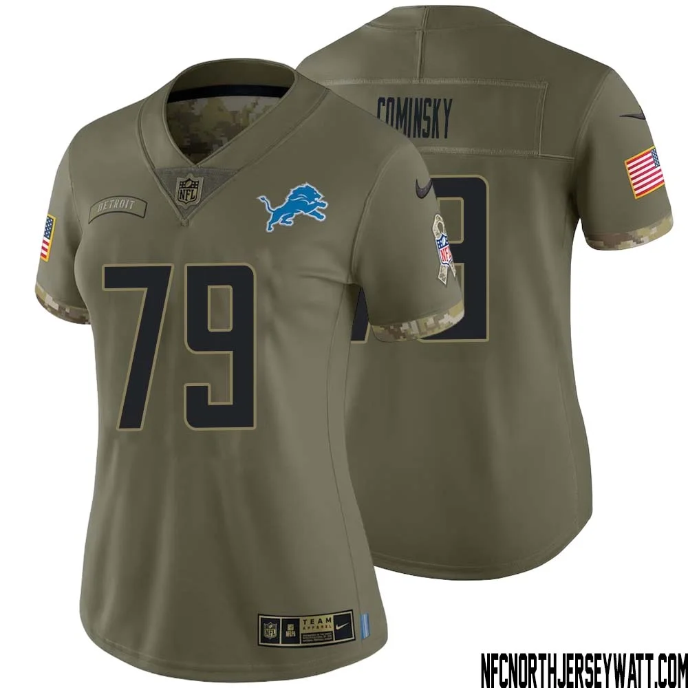 John Cominsky No 79 Women Olive Detroit Lions 2022 Salute To Service Retired Player Limited Jersey