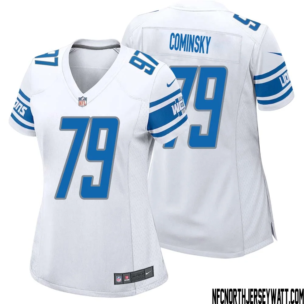 John Cominsky No 79 Women White Detroit Lions Player Away Game Jersey 1