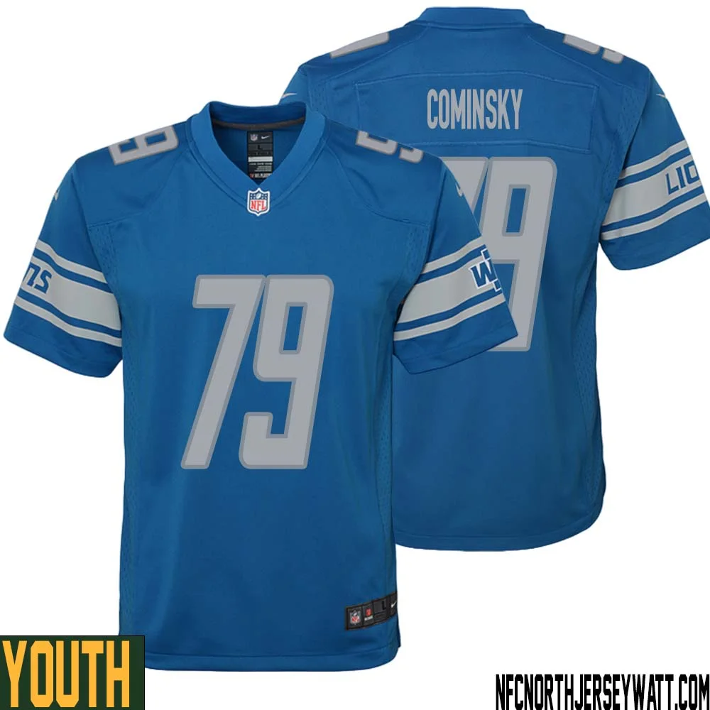 John Cominsky No 79 Youth Blue Detroit Lions Player Home Game Jersey 1