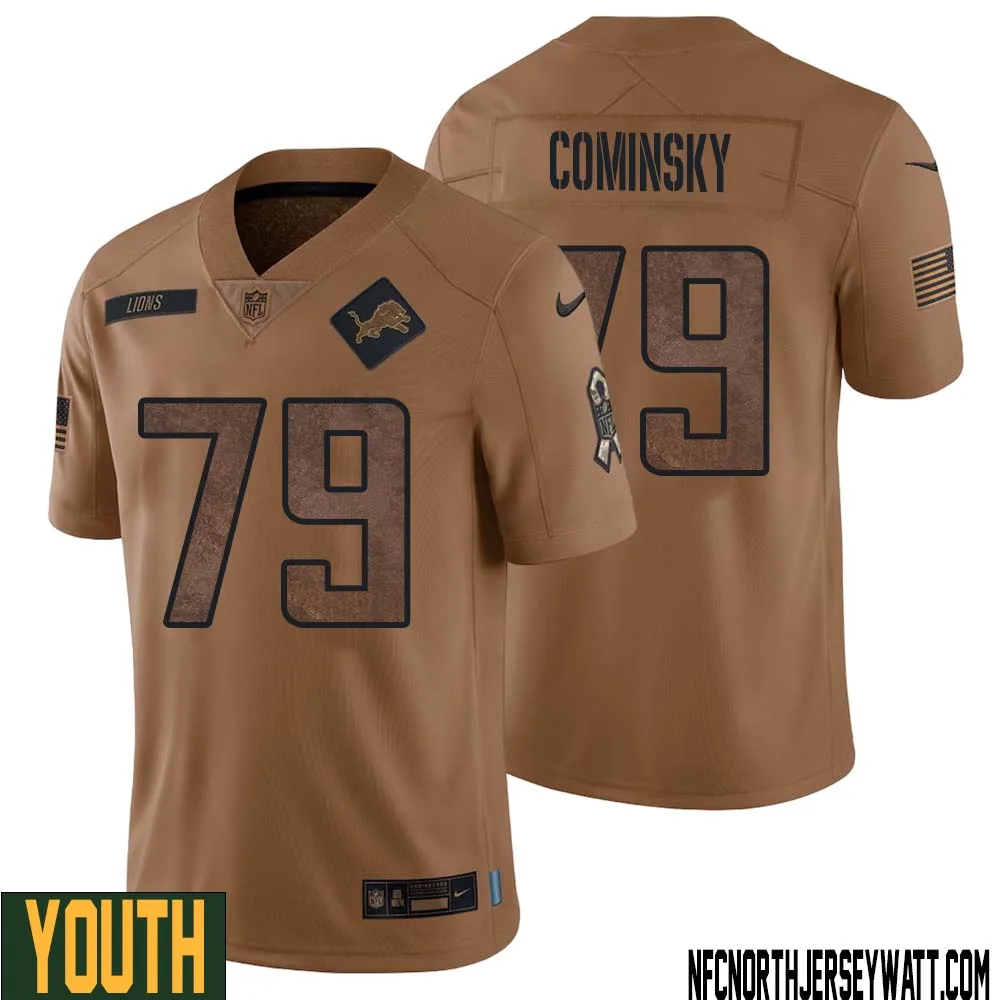 John Cominsky No 79 Youth Brown Detroit Lions 2023 Salute To Service Retired Player Limited Jersey