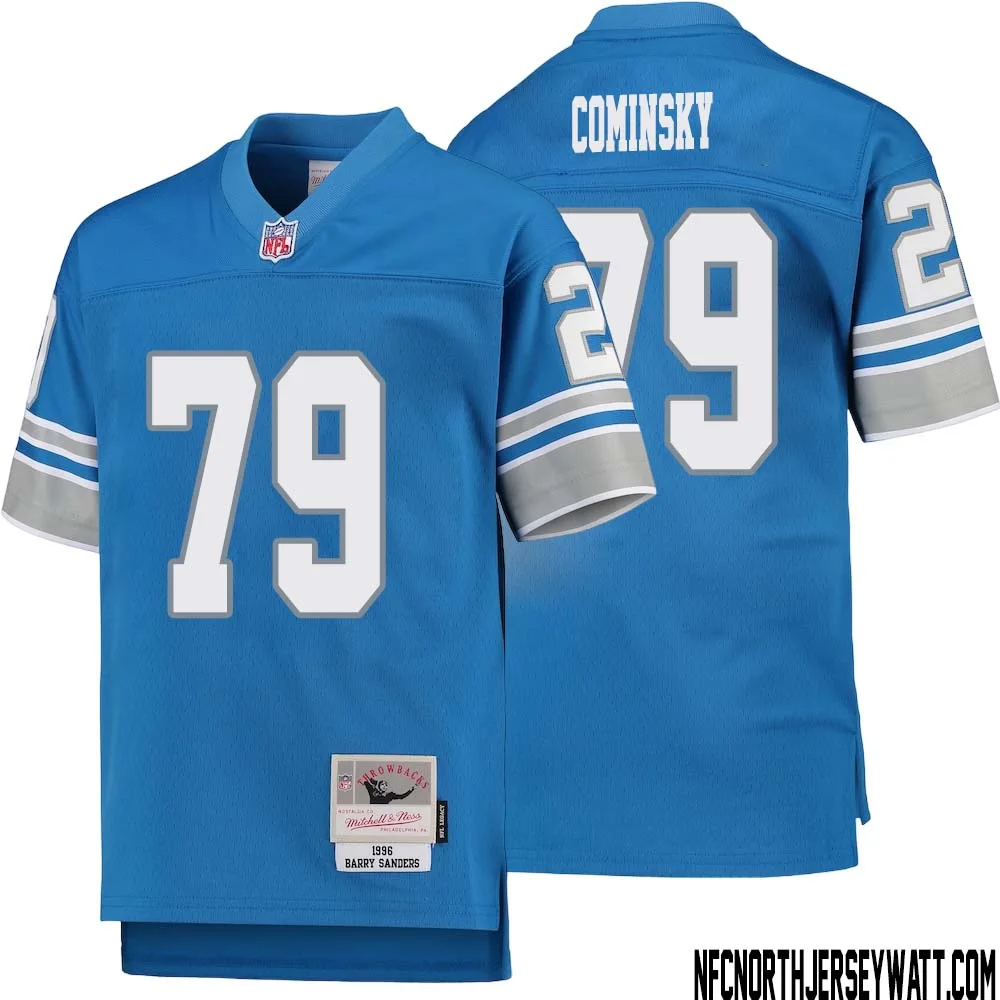 John Cominsky No 79 Youth Mitchell Ness Blue Detroit Lions 1996 Legacy Retired Player Jersey 1