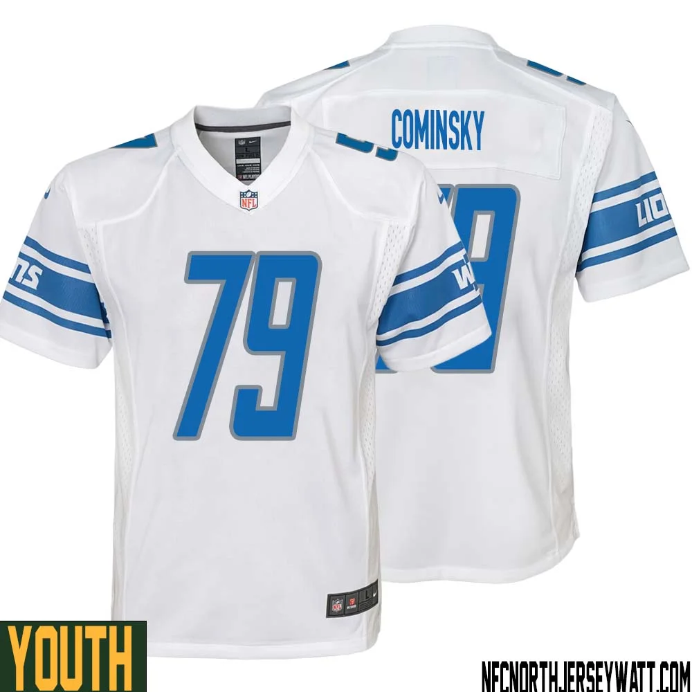John Cominsky No 79 Youth White Detroit Lions Player Away Game Jersey 1