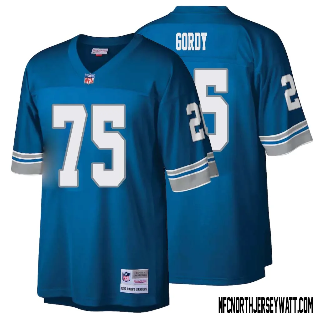 John Gordy No 75 Men Mitchell Ness Blue Detroit Lions Legacy Replica Jersey 1