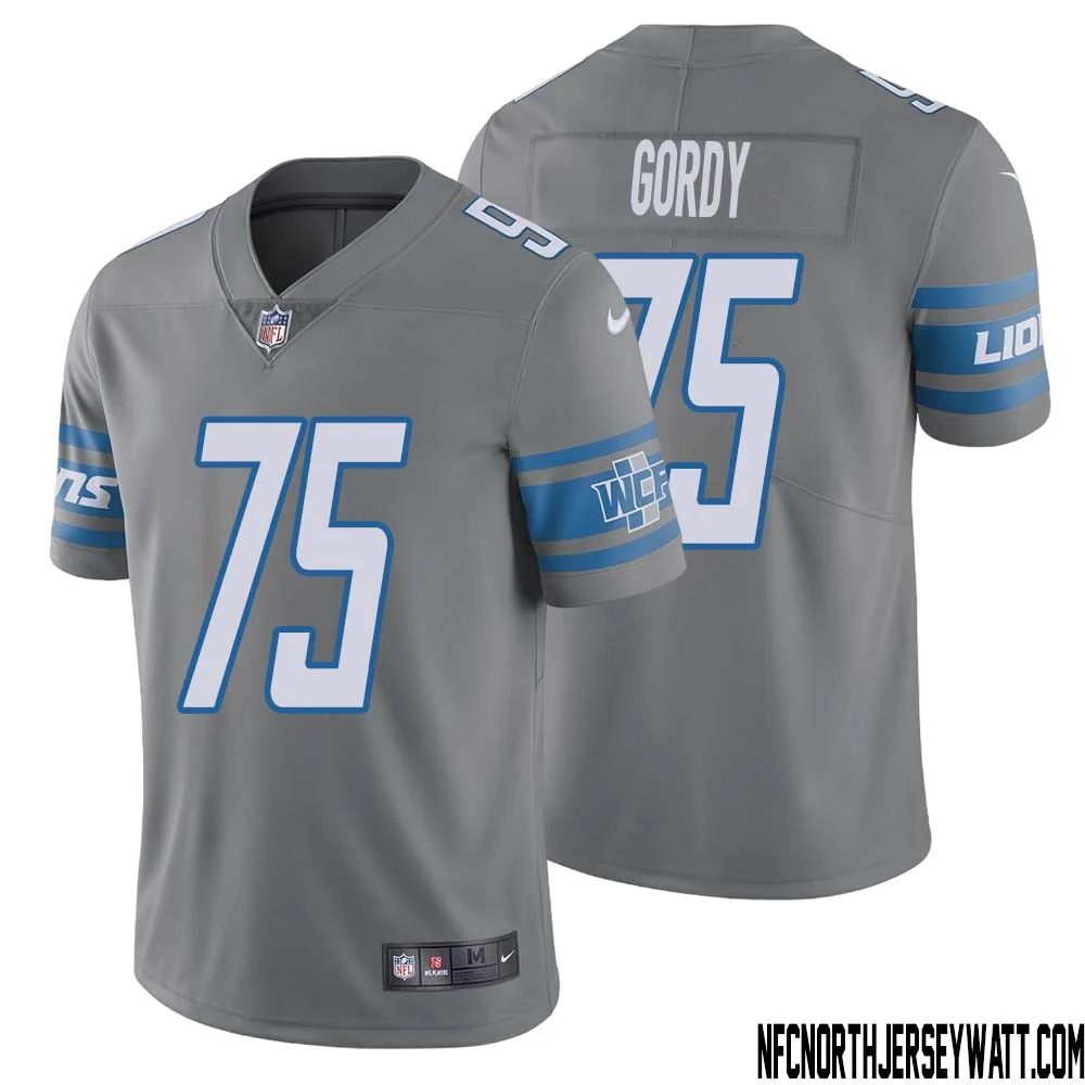 John Gordy No 75 Men Steel Detroit Lions Vapor Untouchable Color Rush Limited Player Jersey 1