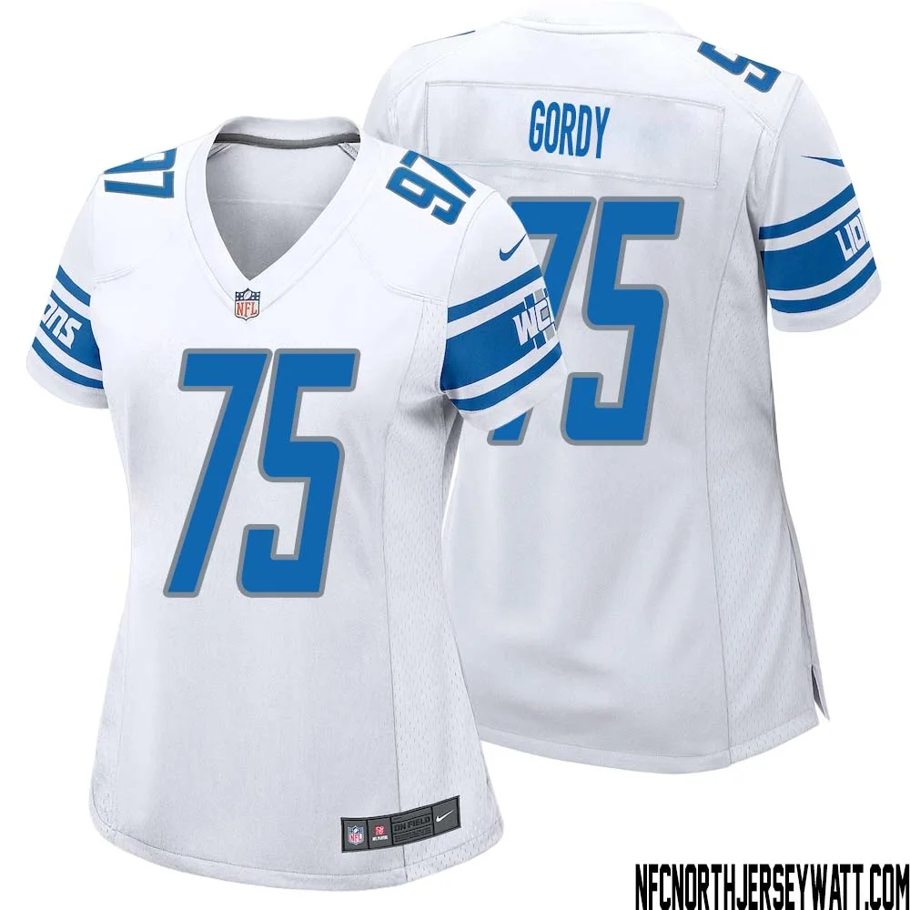 John Gordy No 75 Women White Detroit Lions Player Away Game Jersey