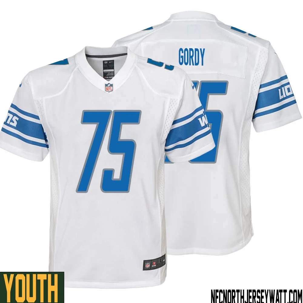 John Gordy No 75 Youth White Detroit Lions Player Away Game Jersey
