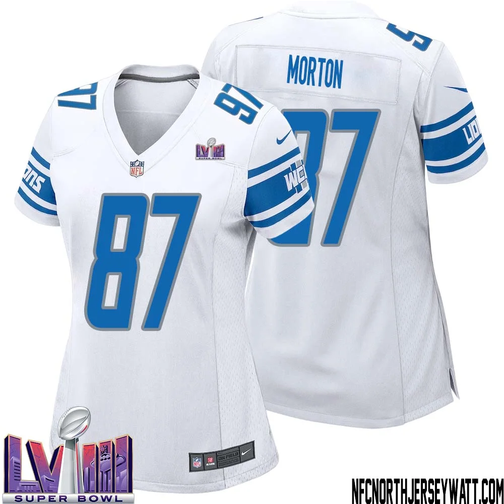 Johnnie Morton No 87 Women White Detroit Lions Player Super Bowl LVIII Away Game Jersey