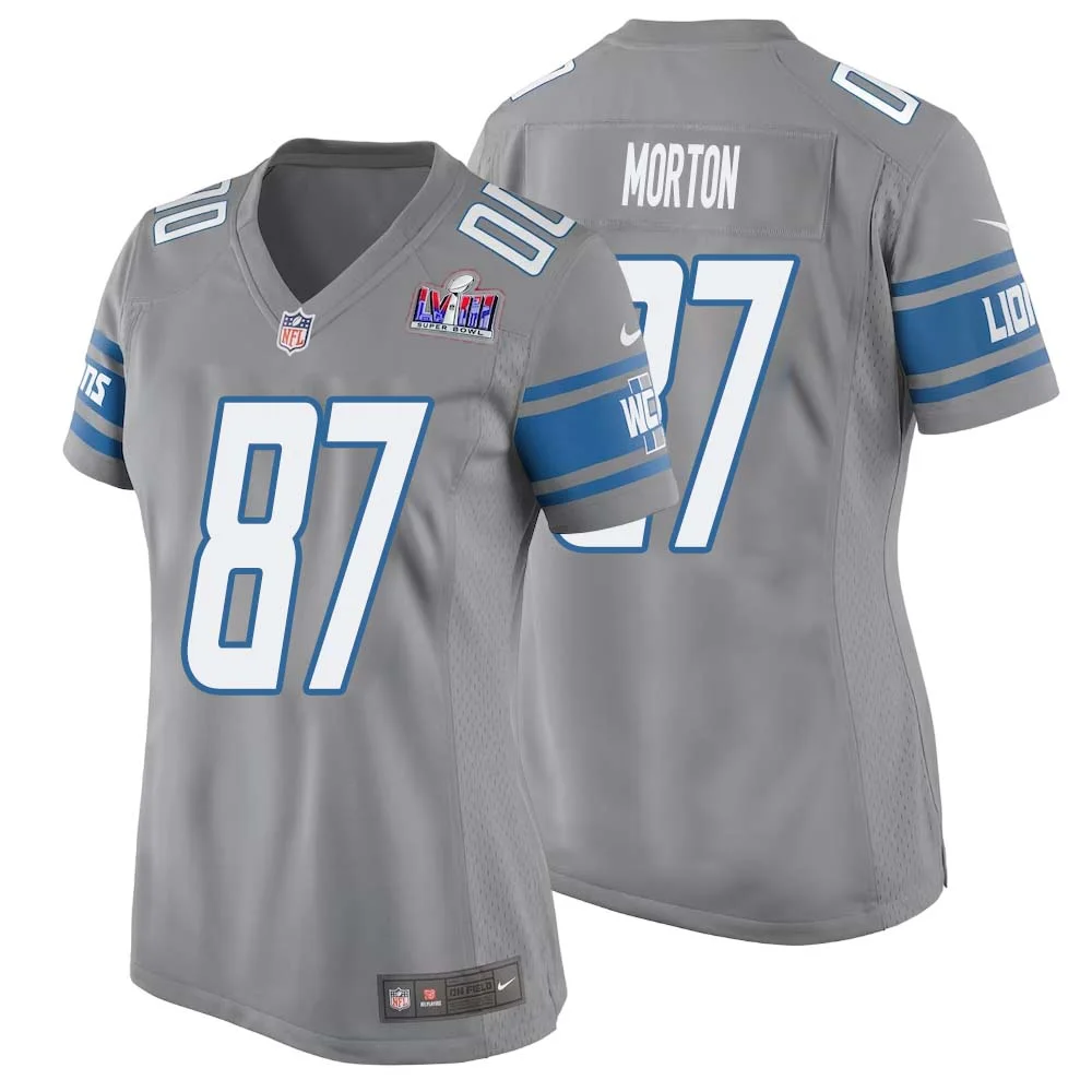 Johnnie Morton No 87 Womens Custom Gray Detroit Lions Alternate Super Bowl LVIII Game Jersey