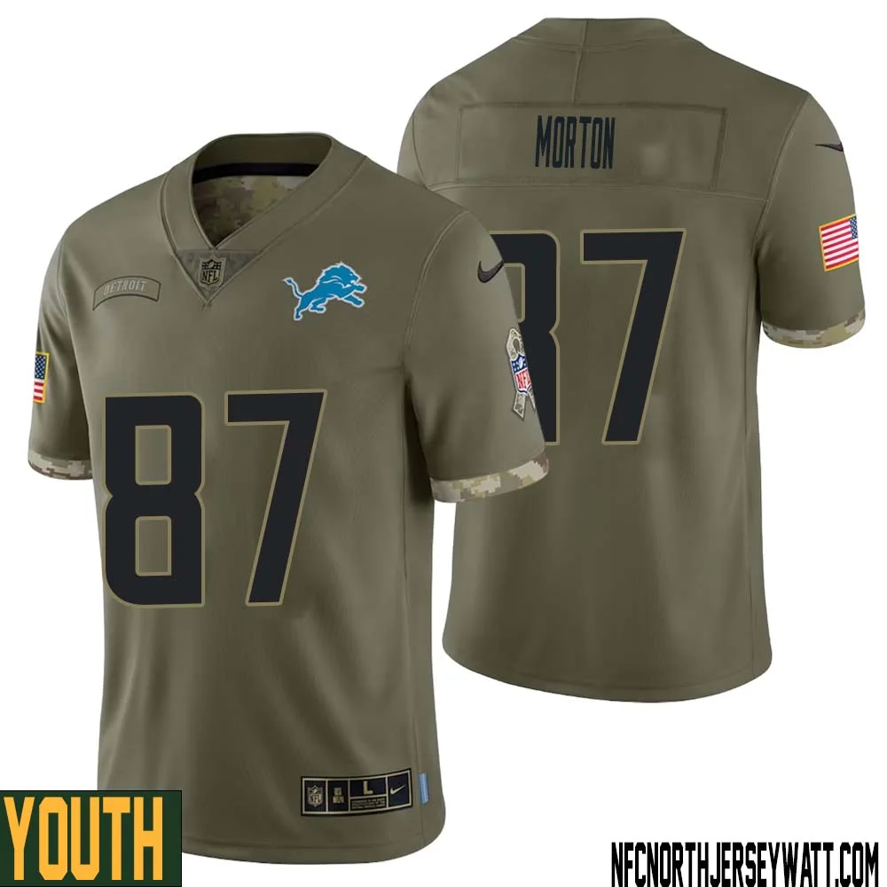 Johnnie Morton No 87 Youth Olive Detroit Lions 2022 Salute To Service Retired Player Limited Jersey 1