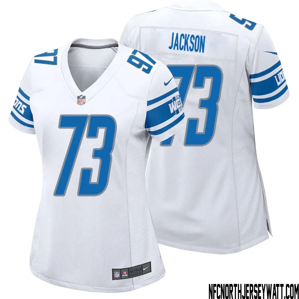 Jonah Jackson No 73 Women White Detroit Lions Player Away Game Jersey