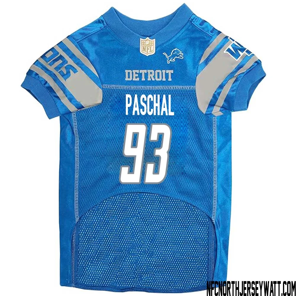 Josh Paschal No 93 Blue Detroit Lions Dog Jersey 1