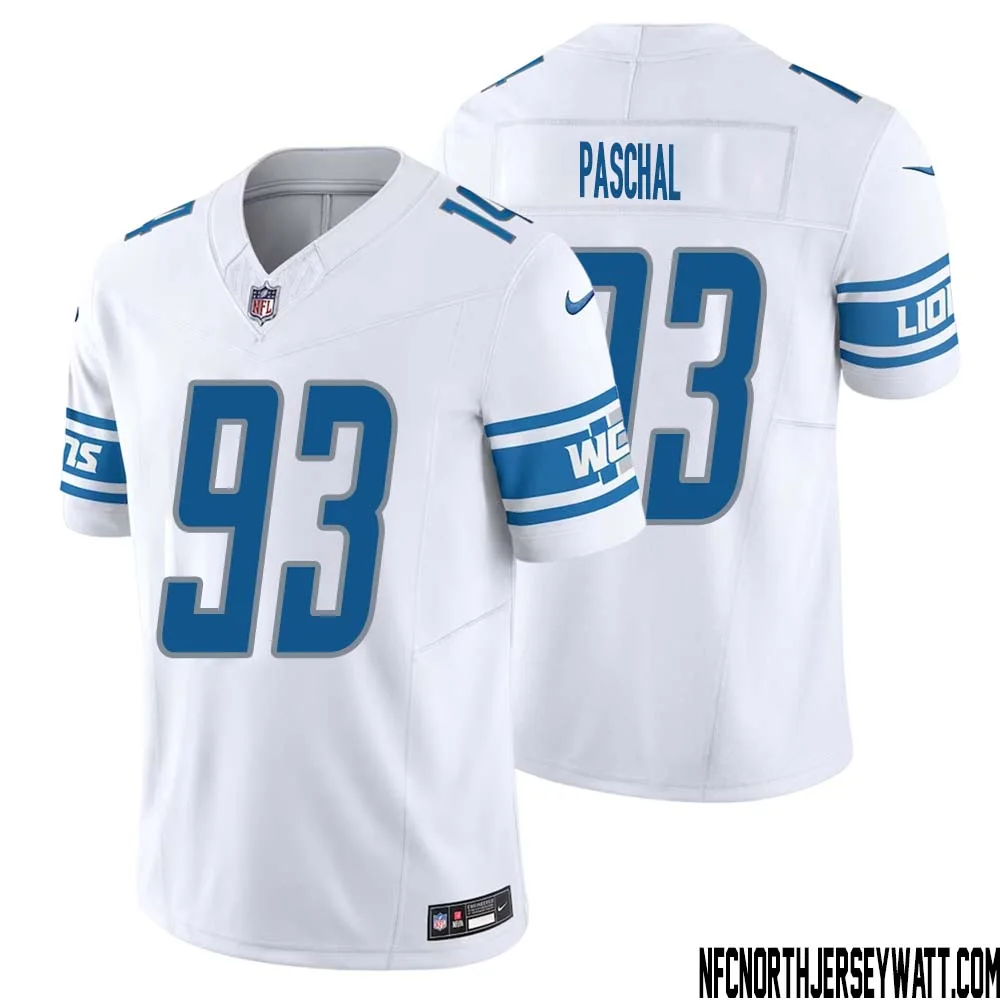 Josh Paschal No 93 Men White Detroit Lions Vapor F.U.S.E. Limited Jersey 1