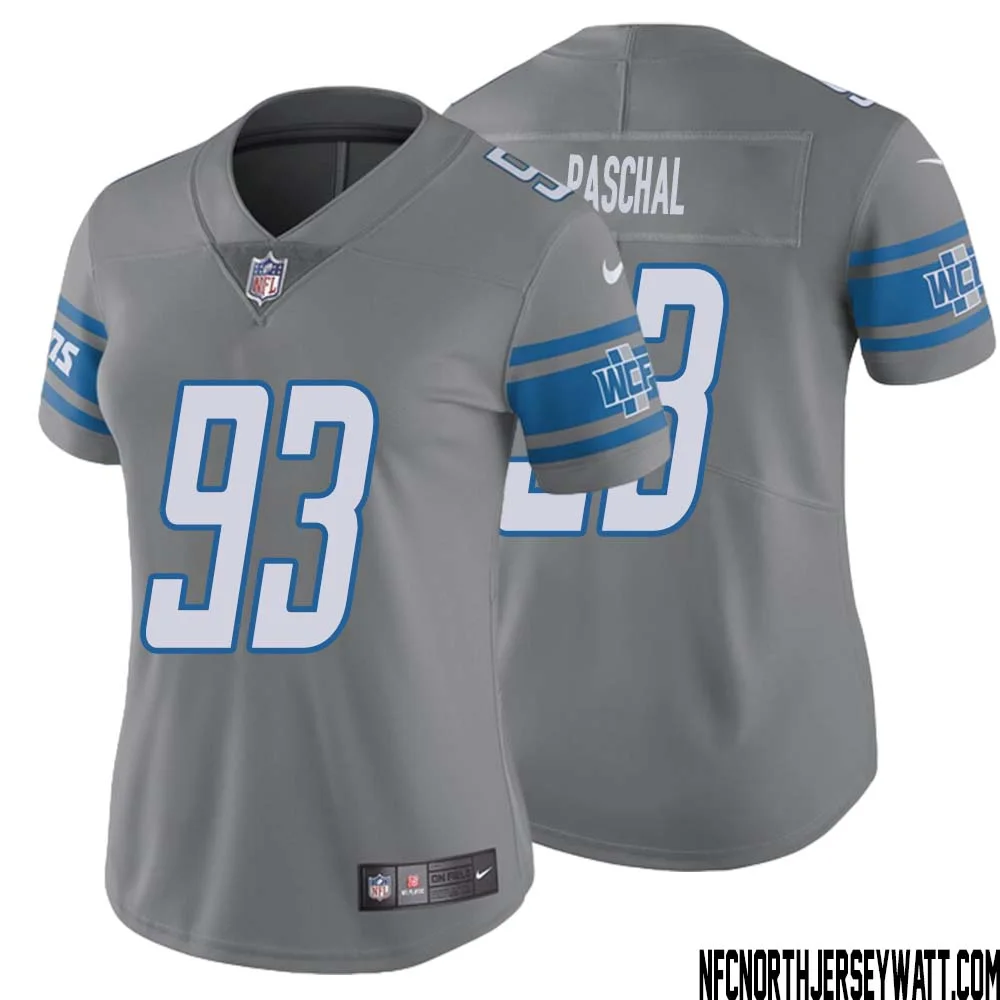 Josh Paschal No 93 Women Steel Detroit Lions Vapor Untouchable Color Rush Limited Player Jersey 1