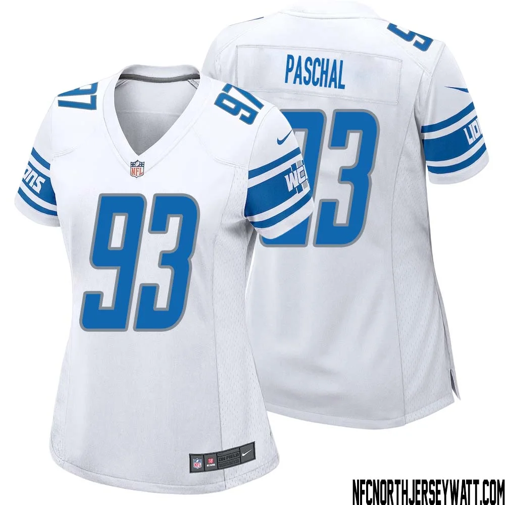 Josh Paschal No 93 Women White Detroit Lions Player Away Game Jersey
