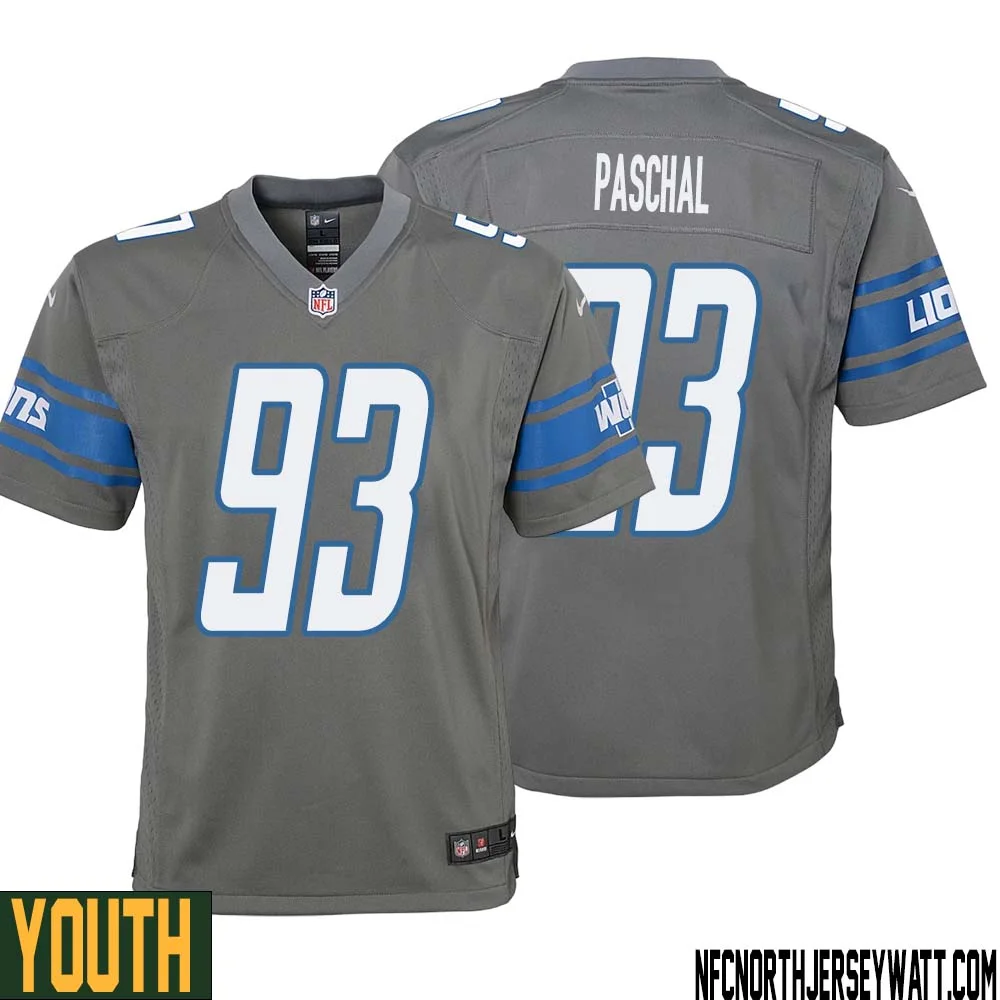 Josh Paschal No 93 Youth Gray Detroit Lions Player Alternate Game Jersey