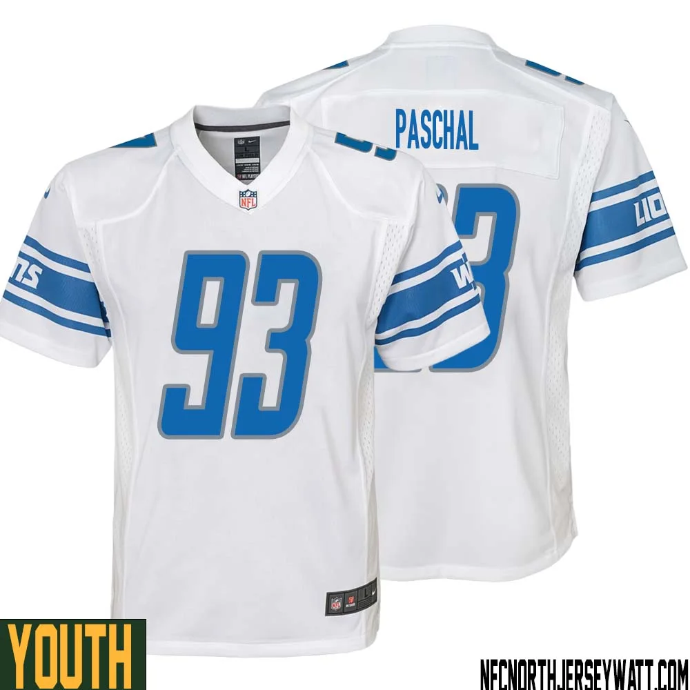 Josh Paschal No 93 Youth White Detroit Lions Player Away Game Jersey