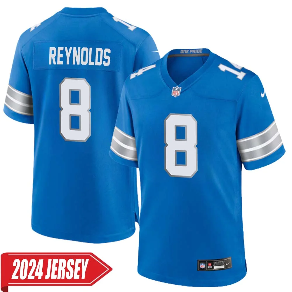 Josh Reynolds No 8 Men s Detroit Lions Home Game 2024 Jersey Blue