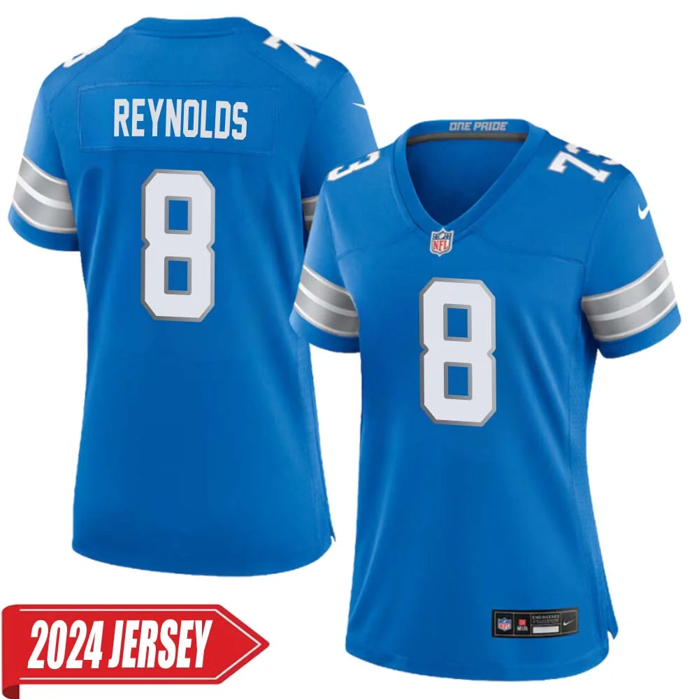 Josh Reynolds No 8 Woman s Detroit Lions Home Game 2024 Jersey Blue