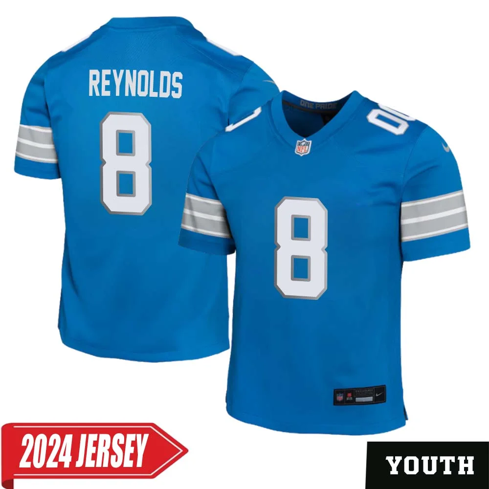Josh Reynolds No 8 Youth s Detroit Lions Home Game 2024 Jersey Blue