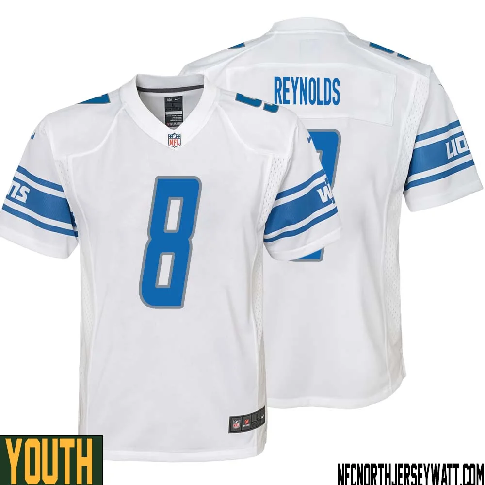 Josh Reynolds No 8 Youth White Detroit Lions Player Away Game Jersey 1