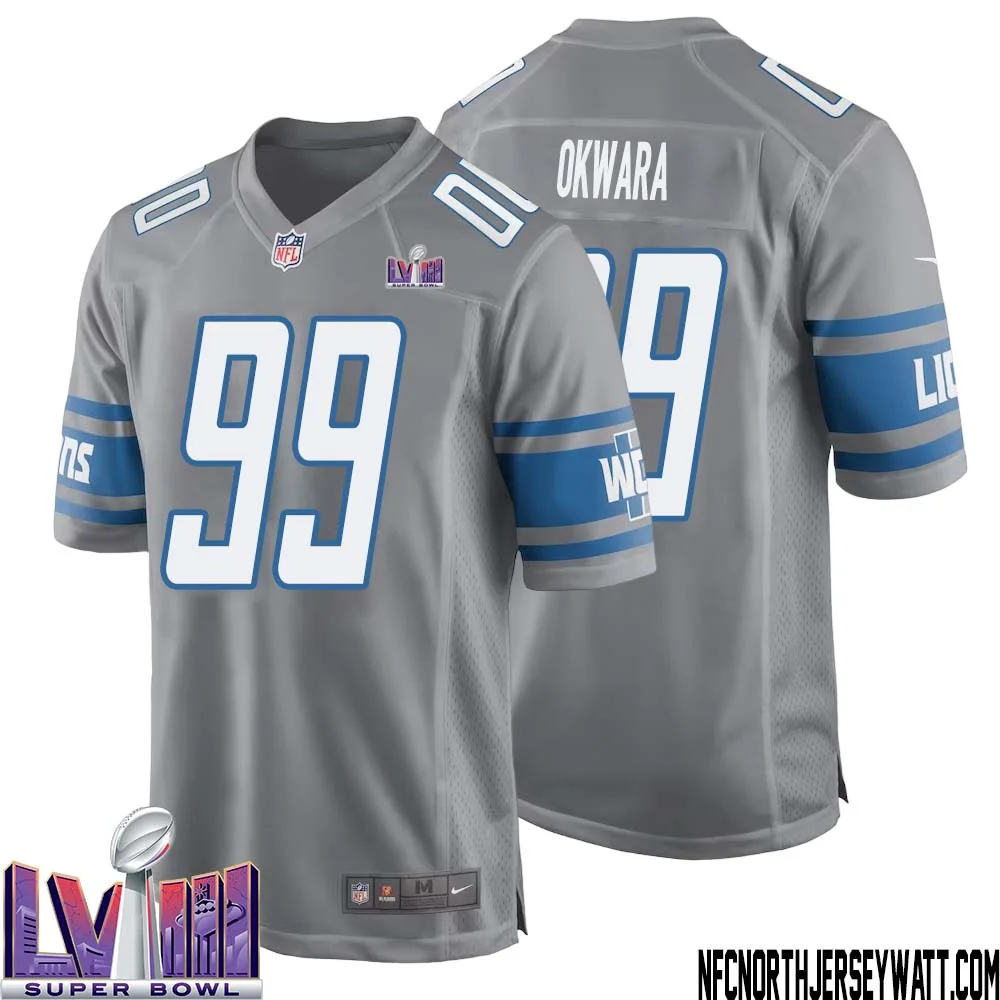 Julian Okwara No 99 Men Grey Detroit Lions Player Super Bowl LVIII Alternate Game Jersey