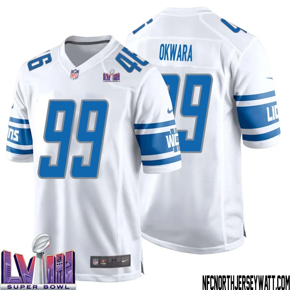 Julian Okwara No 99 Men White Detroit Lions Player Super Bowl LVIII Away Game Jersey 1